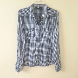 PAIGE Womens Mya Navy Gingham Plaid Shirt - Size Medium